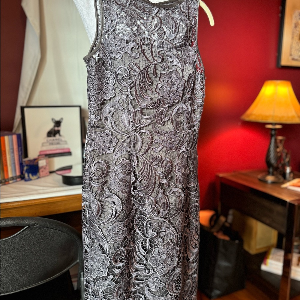 Adrianna Papell Elegant Gray Lace Dress - Picture 3 of 7
